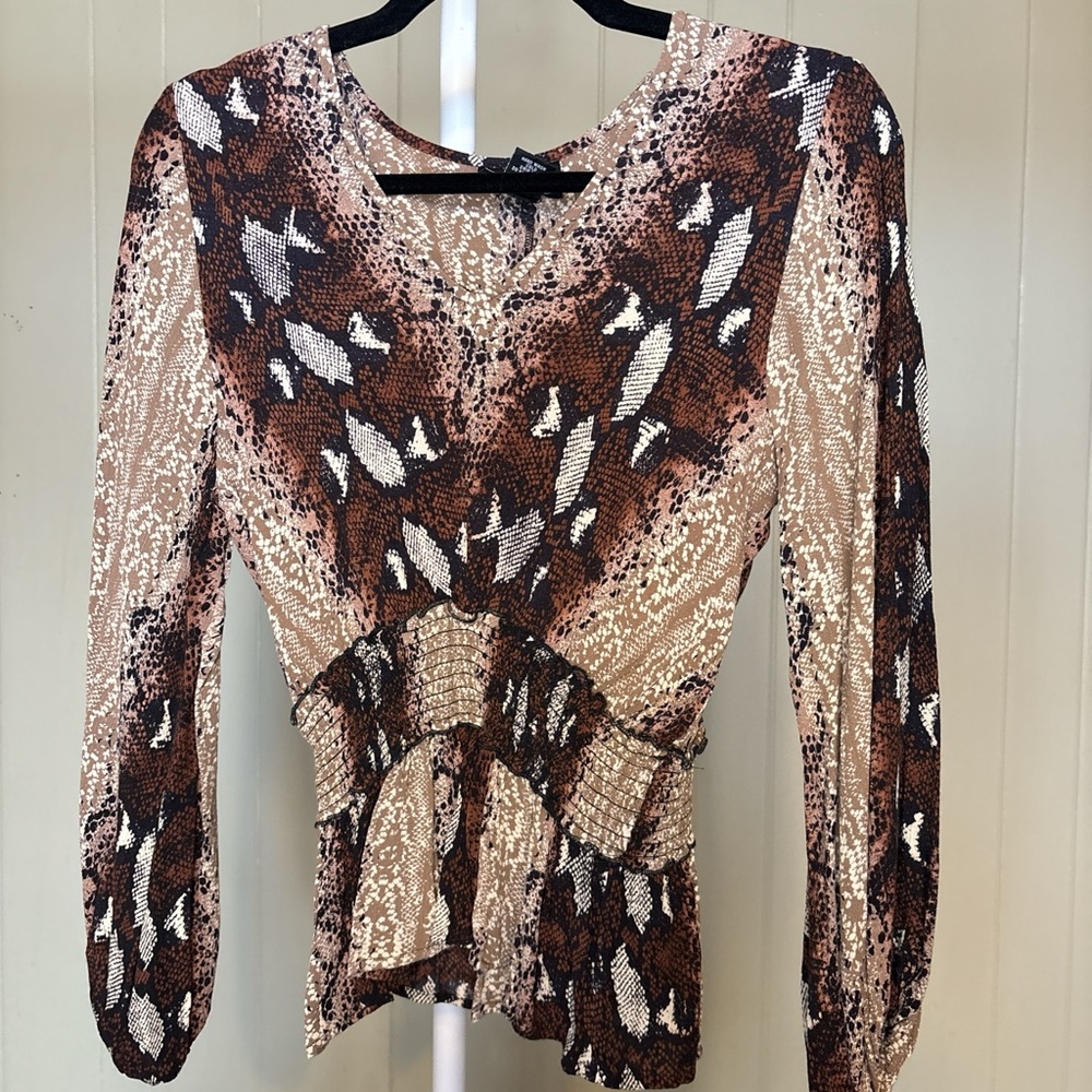 Angie Brown and Cream Patterned Blouse